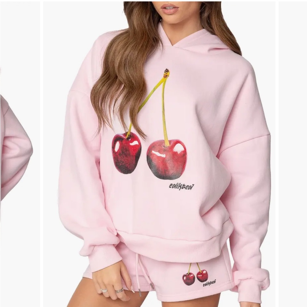 Edikted Pink Cherry Graphic Hoodie